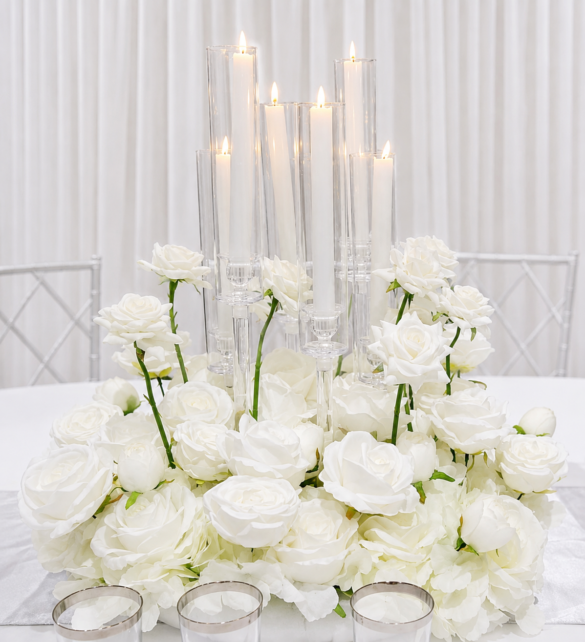 Elegant White Floral & Candle Centrepiece