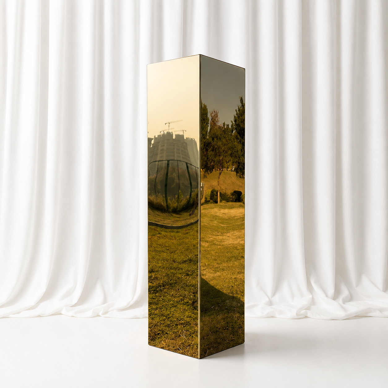 Mirror Gold Square Acrylic Plinth - Medium