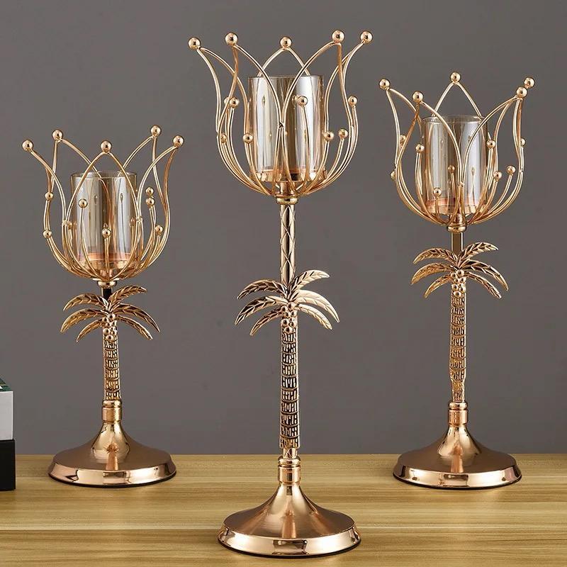 Gold Palm Tree Hurricane Candle Holder - Small